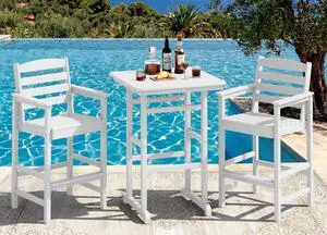 Tall Adirondack Bar Chairs and Table 3 Pieces Set, Adirondack Bar Height Chairs Set of 2 and Bar Table, Outdoor Bar Stools Set for Bistro, Poolside, Backyard, White Tall Adirondack Bar Chairs and Table 3 Pieces Set, Adirondack Bar Height Chairs Set of 2 and Bar Table, Outdoor Bar Stools Set for Bistro, Poolside, Backyard, White