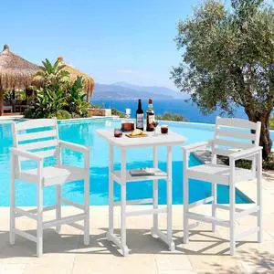 Balcony Adirondack Chairs and Table 3 Pieces Set, Oversize Adirondack Bar Height Chairs Set of 2 and Bar Table, Outdoor Bar Stools Set, White Balcony Adirondack Chairs and Table 3 Pieces Set, Oversize Adirondack Bar Height Chairs Set of 2 and Bar Table, Outdoor Bar Stools Set, White