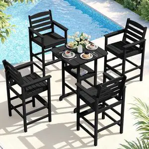 5 Pieces Outdoor Patio Bar Set, Oversize Tall Adirondack Bar Chair and Table Set, Black 5 Pieces Outdoor Patio Bar Set, Oversize Tall Adirondack Bar Chair and Table Set, Black