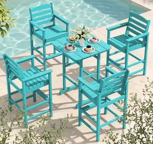 5 Pieces Adirondack Bar Chairs Set, HDPE Outdoor Barstool Furniture, Aruba 5 Pieces Adirondack Bar Chairs Set, HDPE Outdoor Barstool Furniture, Aruba