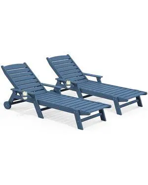 Patio Chaise Lounge Chair Set of 2, 78'' Long 5-Positions Adjustable HDPE Outdoor Lounger for Pool, Poly Lounge Chair with Rolling Wheels & Cup Holder for Poolside, Deck, Blue Patio Chaise Lounge Chair Set of 2, 78'' Long 5-Positions Adjustable HDPE Outdoor Lounger for Pool, Poly Lounge Chair with Rolling Wheels & Cup Holder for Poolside, Deck, Blue