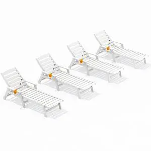 Patio Chaise Lounge Chair Set of 4, 5 Positions Adjustable Poly Outdoor Lounger for Pool, HDPE Lounge Chair with Rolling Wheels & Cup Holder for Poolside, Deck, White Patio Chaise Lounge Chair Set of 4, 5 Positions Adjustable Poly Outdoor Lounger for Pool, HDPE Lounge Chair with Rolling Wheels & Cup Holder for Poolside, Deck, White