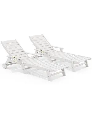Patio Chaise Lounge Chair Set of 2, 78'' Long 5-Positions Adjustable HDPE Outdoor Lounger for Pool, Poly Lounge Chair with Rolling Wheels & Cup Holder for Poolside, Deck, White Patio Chaise Lounge Chair Set of 2, 78'' Long 5-Positions Adjustable HDPE Outdoor Lounger for Pool, Poly Lounge Chair with Rolling Wheels & Cup Holder for Poolside, Deck, White