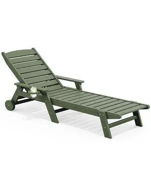 Patio Chaise Lounge Chair, 78'' Long HDPE 5 Positions Adjustable Outdoor Lounger, Poly Lounge Chair with Rolling Wheels & Cup Holder for Pool, Avocado Green Patio Chaise Lounge Chair, 78'' Long HDPE 5 Positions Adjustable Outdoor Lounger, Poly Lounge Chair with Rolling Wheels & Cup Holder for Pool, Avocado Green