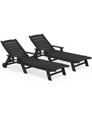 Patio Chaise Lounge Chair Set of 2, 78'' Long 5-Positions Adjustable HDPE Outdoor Lounger for Pool, Poly Lounge Chair with Rolling Wheels & Cup Holder for Poolside, Deck, Black Patio Chaise Lounge Chair Set of 2, 78'' Long 5-Positions Adjustable HDPE Outdoor Lounger for Pool, Poly Lounge Chair with Rolling Wheels & Cup Holder for Poolside, Deck, Black