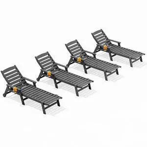 Patio Chaise Lounge Chair Set of 4, Slate Gray Patio Chaise Lounge Chair Set of 4, Slate Gray