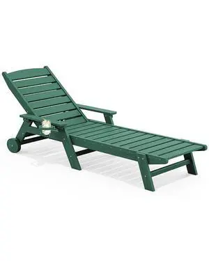 Patio Chaise Lounge Chair, 78'' Long HDPE 5 Positions Adjustable Outdoor Lounger, Poly Lounge Chair with Rolling Wheels & Cup Holder for Pool, Dark Green Patio Chaise Lounge Chair, 78'' Long HDPE 5 Positions Adjustable Outdoor Lounger, Poly Lounge Chair with Rolling Wheels & Cup Holder for Pool, Dark Green