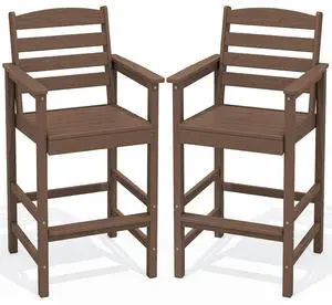 Tall Adirondack Chairs Set of 2, Oversize Balcony Adirondack Chairs Set, Outdoor Bar Height Barstools Widened Chair Set for Bistro, Poolside, Garden, Brown Tall Adirondack Chairs Set of 2, Oversize Balcony Adirondack Chairs Set, Outdoor Bar Height Barstools Widened Chair Set for Bistro, Poolside, Garden, Brown