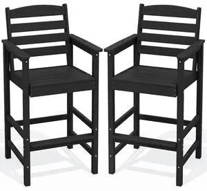 Tall Adirondack Chairs Set of 2, Oversize Balcony Adirondack Chairs Set, Outdoor Bar Height Barstools Widened Chair Set for Bistro, Poolside, Garden, Black Tall Adirondack Chairs Set of 2, Oversize Balcony Adirondack Chairs Set, Outdoor Bar Height Barstools Widened Chair Set for Bistro, Poolside, Garden, Black