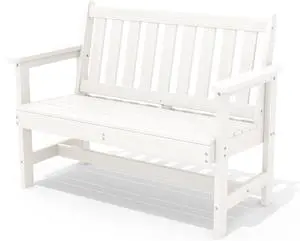 Outdoor Bench, HDPE Outdoor Benches Weatherproof, 2-Person Garden Bench with 660 lbs Weight Capacity, Patio Benches for Outdoors, Garden, Porch, Backyard and Park, White Outdoor Bench, HDPE Outdoor Benches Weatherproof, 2-Person Garden Bench with 660 lbs Weight Capacity, Patio Benches for Outdoors, Garden, Porch, Backyard and Park, White