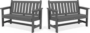 Outdoor Bench, HDPE Outdoor Benches Weatherproof, 2-Person Garden Bench with 660 lbs Weight Capacity, Patio Benches for Outdoors, Garden, Porch, Backyard and Park, Grey, 2 Pack Outdoor Bench, HDPE Outdoor Benches Weatherproof, 2-Person Garden Bench with 660 lbs Weight Capacity, Patio Benches for Outdoors, Garden, Porch, Backyard and Park, Grey, 2 Pack