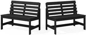 Outdoor Bench, All Weather HDPE Outdoor Benches, 2-Person Armless Porch Bench with 600 lbs Weight Capacity, Patio Benches for Outdoors, Porch, Park and Dining, Black, 2 Pack Outdoor Bench, All Weather HDPE Outdoor Benches, 2-Person Armless Porch Bench with 600 lbs Weight Capacity, Patio Benches for Outdoors, Porch, Park and Dining, Black, 2 Pack