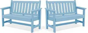 Outdoor Bench, HDPE Outdoor Benches Weatherproof, 2-Person Garden Bench with 660 lbs Weight Capacity, Patio Benches for Outdoors, Garden, Porch, Backyard and Park, Light Blue, 2 Pack Outdoor Bench, HDPE Outdoor Benches Weatherproof, 2-Person Garden Bench with 660 lbs Weight Capacity, Patio Benches for Outdoors, Garden, Porch, Backyard and Park, Light Blue, 2 Pack