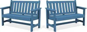 HDPE Outdoor Benches Weatherproof, 2-Person Garden Bench with 660 lbs Weight Capacity, Patio Benches for Outdoors, Garden, Porch, Park, Navy, 2 Pack HDPE Outdoor Benches Weatherproof, 2-Person Garden Bench with 660 lbs Weight Capacity, Patio Benches for Outdoors, Garden, Porch, Park, Navy, 2 Pack