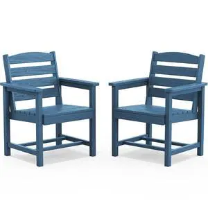 Outdoor Dining Chairs Set of 2, All-Weather HDPE Patio Chair with 19.7" Widened Seat, for Backyard, Garden, Blue Outdoor Dining Chairs Set of 2, All-Weather HDPE Patio Chair with 19.7" Widened Seat, for Backyard, Garden, Blue