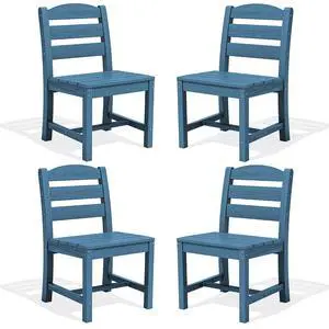Outdoor Armless Dining Chairs Set of 4, All-Weather HDPE Patio Dining Chairs with 19.7" Widened Seat and Curved Backrest for Backyard, Garden, Blue Outdoor Armless Dining Chairs Set of 4, All-Weather HDPE Patio Dining Chairs with 19.7" Widened Seat and Curved Backrest for Backyard, Garden, Blue