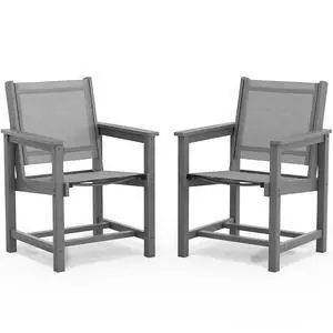 Outdoor Dining Chairs Set of 2, All-Weather HDPE Patio Armless Chairs Suitable Outdoor Dining Table, Grey Outdoor Dining Chairs Set of 2, All-Weather HDPE Patio Armless Chairs Suitable Outdoor Dining Table, Grey