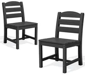 Outdoor Armless Dining Chairs Set of 2, All-Weather HDPE Patio Chair with 19.7" Widened Seat, for Backyard, Garden, Black Outdoor Armless Dining Chairs Set of 2, All-Weather HDPE Patio Chair with 19.7" Widened Seat, for Backyard, Garden, Black