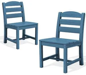 Outdoor Armless Dining Chairs Set of 2, All-Weather HDPE Patio Chair with 19.7" Widened Seat, for Backyard, Garden, Blue Outdoor Armless Dining Chairs Set of 2, All-Weather HDPE Patio Chair with 19.7" Widened Seat, for Backyard, Garden, Blue
