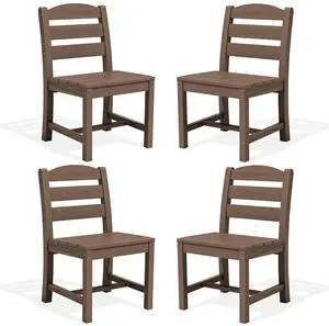 Outdoor Armless Dining Chairs Set of 4, All-Weather HDPE Patio Dining Chair with 19.7" Widened Seat, for Backyard, Deck, Lawn and Garden, Brown Outdoor Armless Dining Chairs Set of 4, All-Weather HDPE Patio Dining Chair with 19.7" Widened Seat, for Backyard, Deck, Lawn and Garden, Brown