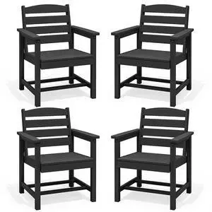 Outdoor Dining Chairs Set of 4, All-Weather HDPE Patio Chair with 19.7" Widened Seat, for Backyard, Garden, Black Outdoor Dining Chairs Set of 4, All-Weather HDPE Patio Chair with 19.7" Widened Seat, for Backyard, Garden, Black