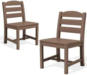 Outdoor Armless Dining Chairs Set of 2, All-Weather HDPE Patio Chair with 19.7" Widened Seat, for Backyard, Garden, Brown Outdoor Armless Dining Chairs Set of 2, All-Weather HDPE Patio Chair with 19.7" Widened Seat, for Backyard, Garden, Brown