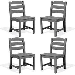 Outdoor Armless Dining Chairs Set of 4, All-Weather HDPE Patio Chair with 19.7" Widened Seat, for Backyard, Garden, Gray Outdoor Armless Dining Chairs Set of 4, All-Weather HDPE Patio Chair with 19.7" Widened Seat, for Backyard, Garden, Gray