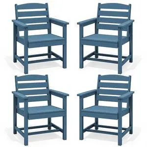 Outdoor Dining Chairs Set of 4, All-Weather HDPE Patio Chair with 19.7" Widened Seat, for Backyard, Garden, Blue Outdoor Dining Chairs Set of 4, All-Weather HDPE Patio Chair with 19.7" Widened Seat, for Backyard, Garden, Blue