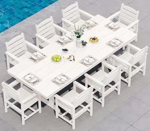 9 Piece Outdoor Dining Set, 84" HDPE Outdoor Table and Chairs for 8All Weather Patio Furniture Set with Umbrella Hole for Backyard, Garden, White 9 Piece Outdoor Dining Set, 84" HDPE Outdoor Table and Chairs for 8All Weather Patio Furniture Set with Umbrella Hole for Backyard, Garden, White
