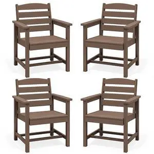 Outdoor Dining Chairs Set of 4, All-Weather HDPE Patio Chair with 19.7" Widened Seat, for Backyard, Garden, Brown Outdoor Dining Chairs Set of 4, All-Weather HDPE Patio Chair with 19.7" Widened Seat, for Backyard, Garden, Brown