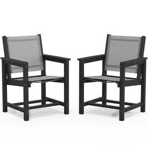 Outdoor Dining Chairs Set of 2, All-Weather HDPE Patio Armless Chairs Suitable Outdoor Dining Table, Black Outdoor Dining Chairs Set of 2, All-Weather HDPE Patio Armless Chairs Suitable Outdoor Dining Table, Black