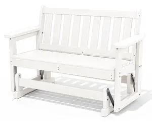 2 Person Patio Glider Rocking Chair, HDPE Material Weather-Resistant Swinging Bench for Outdoor Porch Garden, White 2 Person Patio Glider Rocking Chair, HDPE Material Weather-Resistant Swinging Bench for Outdoor Porch Garden, White