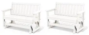Outdoor Glider Bench Set of 2, HDPE Weather-Resistant Swinging Bench for Backyard Garden Porch, White Outdoor Glider Bench Set of 2, HDPE Weather-Resistant Swinging Bench for Backyard Garden Porch, White