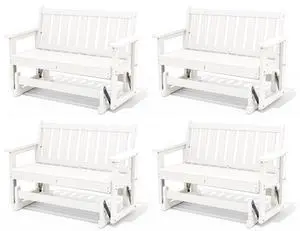 Outdoor Glider Bench Set of 4, HDPE Weather-Resistant Swinging Bench for Backyard Garden Porch, White Outdoor Glider Bench Set of 4, HDPE Weather-Resistant Swinging Bench for Backyard Garden Porch, White
