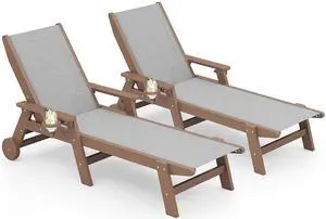 Textilene Patio Chaise Lounge Chair Set of 2, HDPE Outdoor Lounger for Pool, Deck, Brown Textilene Patio Chaise Lounge Chair Set of 2, HDPE Outdoor Lounger for Pool, Deck, Brown