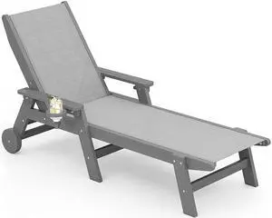 Textilene Patio Chaise Lounge Chair, 5 Positions Adjustable Outdoor Lounger with Rolling Wheels for Pool, Deck, Gray Textilene Patio Chaise Lounge Chair, 5 Positions Adjustable Outdoor Lounger with Rolling Wheels for Pool, Deck, Gray