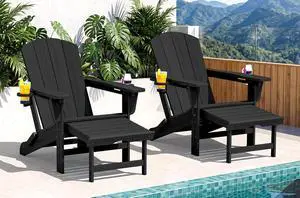Folding Adjustable Adirondack Chairs with Footrest Set of 2, HDPE Outdoor Chair with Dual Cup Holders, All Weather Adirondack Chair with Ottoman, Black Folding Adjustable Adirondack Chairs with Footrest Set of 2, HDPE Outdoor Chair with Dual Cup Holders, All Weather Adirondack Chair with Ottoman, Black