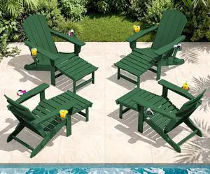 Folding Adjustable Adirondack Chairs with Footrest Set of 4, HDPE Outdoor Chair with Dual Cup Holders, All Weather Adirondack Chair with Ottoman, Green Folding Adjustable Adirondack Chairs with Footrest Set of 4, HDPE Outdoor Chair with Dual Cup Holders, All Weather Adirondack Chair with Ottoman, Green
