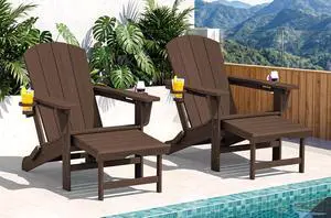 Folding Adjustable Adirondack Chairs with Footrest Set of 2, HDPE Outdoor Chair with Dual Cup Holders, All Weather Adirondack Chair with Ottoman, Coffee Folding Adjustable Adirondack Chairs with Footrest Set of 2, HDPE Outdoor Chair with Dual Cup Holders, All Weather Adirondack Chair with Ottoman, Coffee