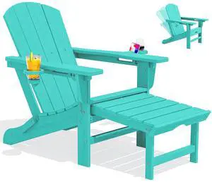 Folding Adjustable Adirondack Chair with Footrest, HDPE Outdoor Chair with Dual Cup Holders, All Weather Adirondack Chair with Ottoman, Aruba Folding Adjustable Adirondack Chair with Footrest, HDPE Outdoor Chair with Dual Cup Holders, All Weather Adirondack Chair with Ottoman, Aruba