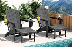 Folding Adjustable Adirondack Chairs with Footrest Set of 2, HDPE Outdoor Chair with Dual Cup Holders, All Weather Adirondack Chair with Ottoman, Gray Folding Adjustable Adirondack Chairs with Footrest Set of 2, HDPE Outdoor Chair with Dual Cup Holders, All Weather Adirondack Chair with Ottoman, Gray