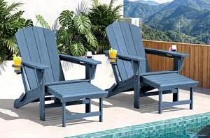Folding Adjustable Adirondack Chairs with Footrest Set of 2, HDPE Outdoor Chair with Dual Cup Holders, All Weather Adirondack Chair with Ottoman, Blue Folding Adjustable Adirondack Chairs with Footrest Set of 2, HDPE Outdoor Chair with Dual Cup Holders, All Weather Adirondack Chair with Ottoman, Blue