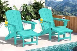 Folding Adjustable Adirondack Chairs with Footrest Set of 2, HDPE Outdoor Chair with Dual Cup Holders, All Weather Adirondack Chair with Ottoman, Aruba Folding Adjustable Adirondack Chairs with Footrest Set of 2, HDPE Outdoor Chair with Dual Cup Holders, All Weather Adirondack Chair with Ottoman, Aruba