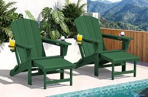 Folding Adjustable Adirondack Chairs with Footrest Set of 2, HDPE Outdoor Chair with Dual Cup Holders, All Weather Adirondack Chair with Ottoman, Green Folding Adjustable Adirondack Chairs with Footrest Set of 2, HDPE Outdoor Chair with Dual Cup Holders, All Weather Adirondack Chair with Ottoman, Green