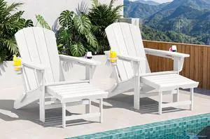 Folding Adjustable Adirondack Chairs with Footrest Set of 2, HDPE Outdoor Chair with Dual Cup Holders, All Weather Adirondack Chair with Ottoman, White Folding Adjustable Adirondack Chairs with Footrest Set of 2, HDPE Outdoor Chair with Dual Cup Holders, All Weather Adirondack Chair with Ottoman, White