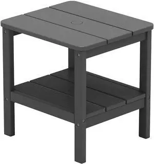 Double Layer Adirondack Side Table with Umbrella Hole, HIPS Outdoor Side Table Rectangular End Tables for Patio, Poolside, Garden, Gray Double Layer Adirondack Side Table with Umbrella Hole, HIPS Outdoor Side Table Rectangular End Tables for Patio, Poolside, Garden, Gray