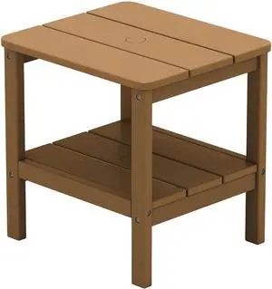 Double Layer Adirondack Side Table with Umbrella Hole, HIPS Outdoor Side Table Rectangular End Tables for Patio, Poolside, Garden, Brown Double Layer Adirondack Side Table with Umbrella Hole, HIPS Outdoor Side Table Rectangular End Tables for Patio, Poolside, Garden, Brown