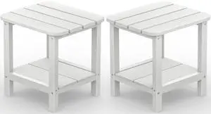 Double Adirondack Side Table Set of 2, End Table- White Double Adirondack Side Table Set of 2, End Table- White