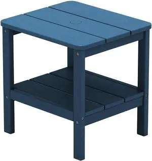Double Layer Adirondack Side Table with Umbrella Hole, HIPS Outdoor Side Table Rectangular End Tables for Patio, Poolside, Garden, Blue Double Layer Adirondack Side Table with Umbrella Hole, HIPS Outdoor Side Table Rectangular End Tables for Patio, Poolside, Garden, Blue