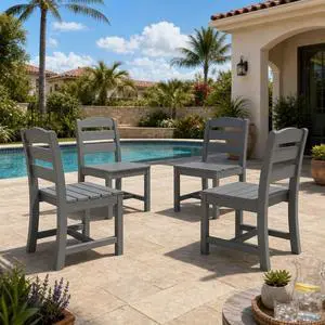 Outdoor HDPE Armless Dining Chairs Set of 4, All-Weather Patio Dining Chairs for 4 with Widened Seat and Curved Backerst for Garden Backyard Deck, Grey Outdoor HDPE Armless Dining Chairs Set of 4, All-Weather Patio Dining Chairs for 4 with Widened Seat and Curved Backerst for Garden Backyard Deck, Grey